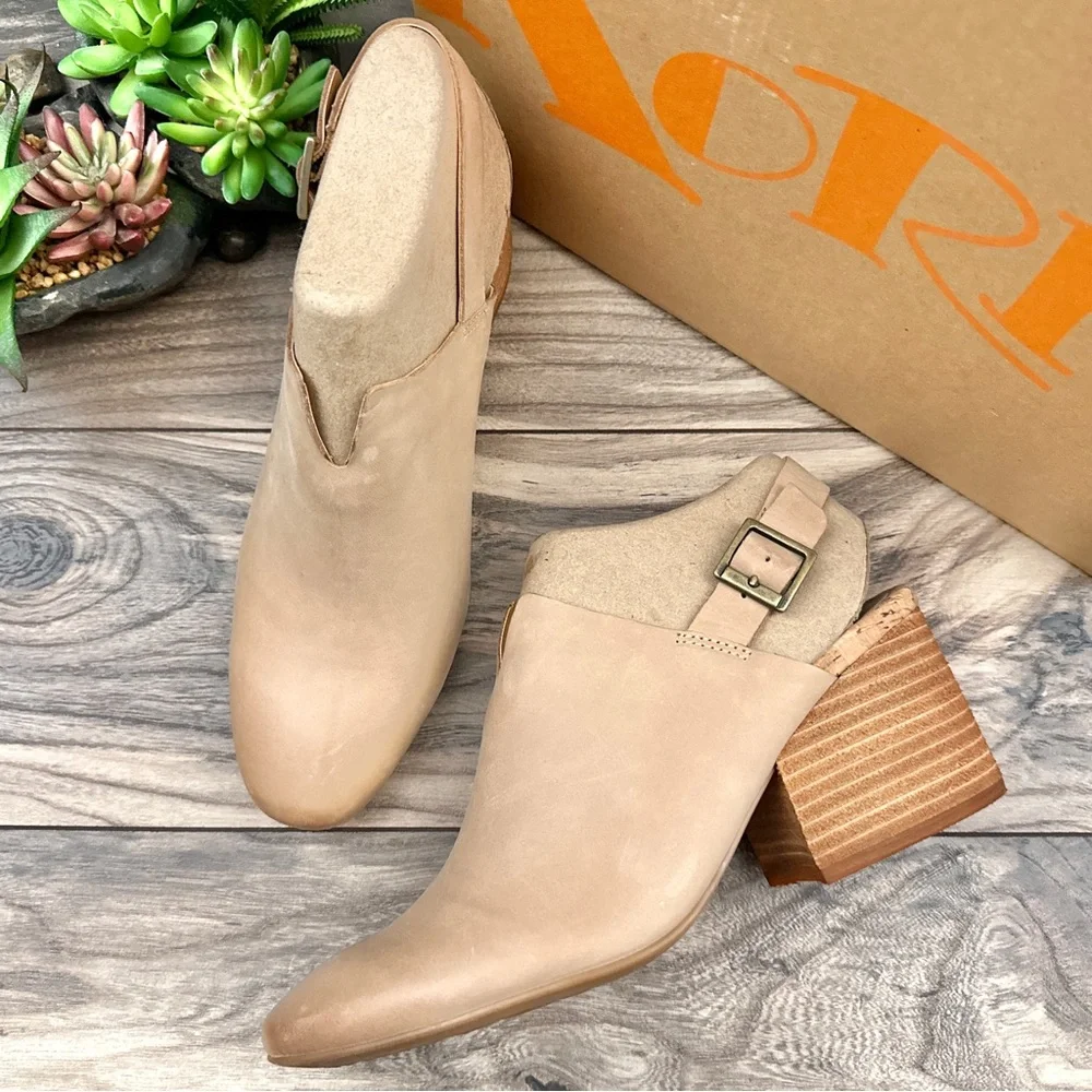 NIB Korks Kork Ease Rayleigh Slingback Block Heel Clogs Mules Cream Leather - Picture 2 of 16